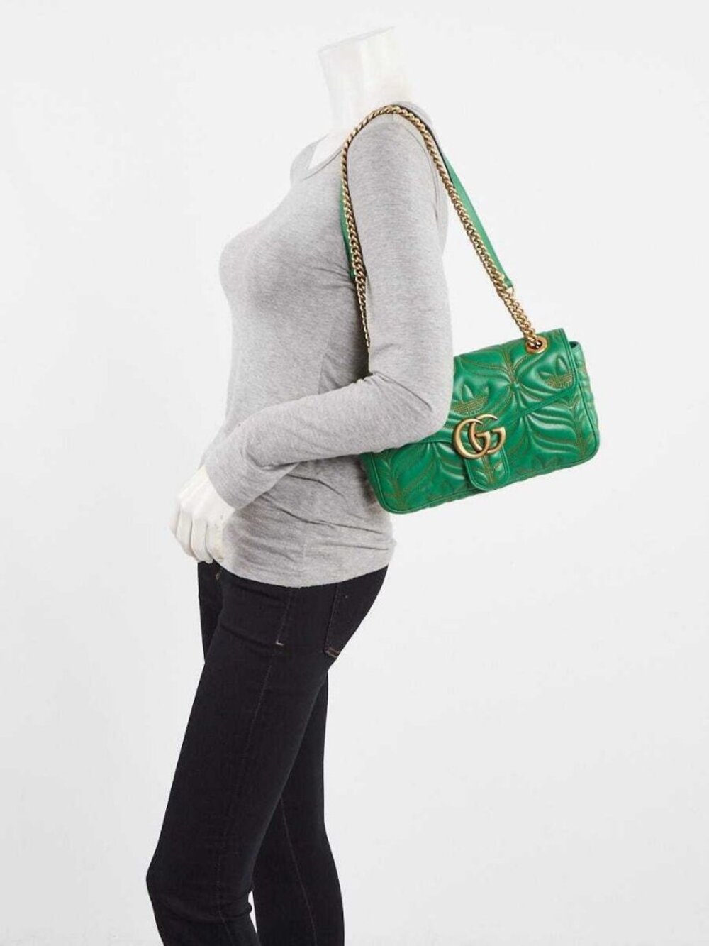 Gucci x Adidas Green Quilted Leather Marmont Small Shoulder Bag